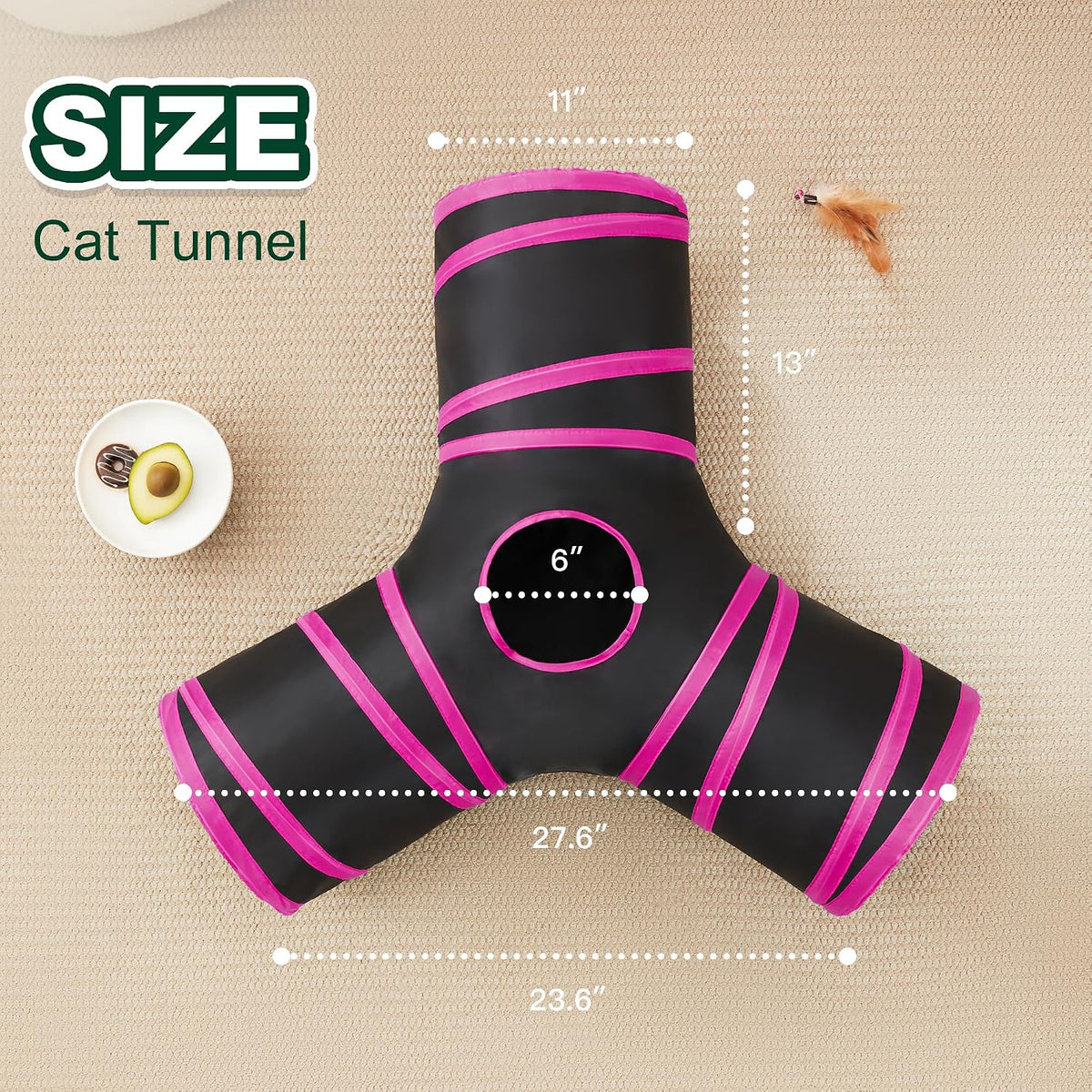 Love's cabin Cat Tunnel for Indoor Cats - Black&Rose Red / S (23.6"x13"x11") - image 2