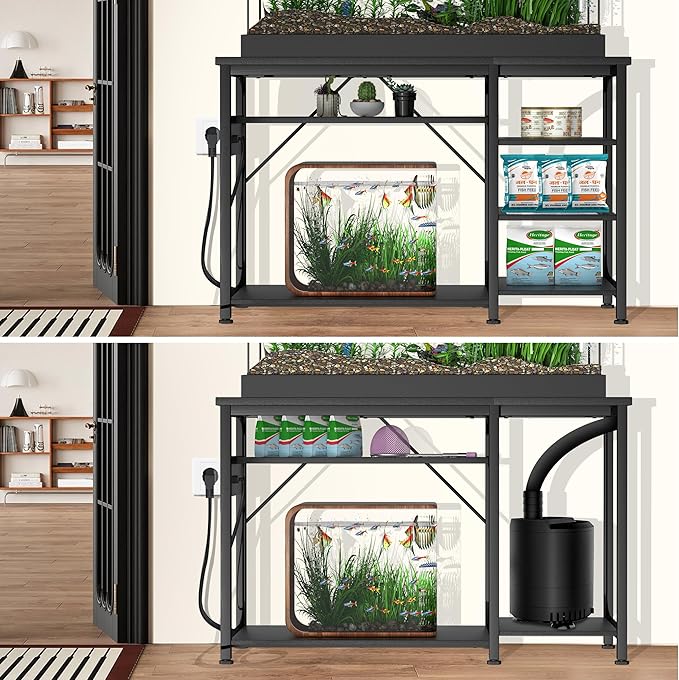 40-50 Gallon Fish Tank Stand: Heavy Duty Aquarium Stand with Power Outlets and Cabinet for Fish Tank Accessories Storage - Metal Frame, 1000LBS Capacity, Suitable for Fish & Reptile Terrariums
