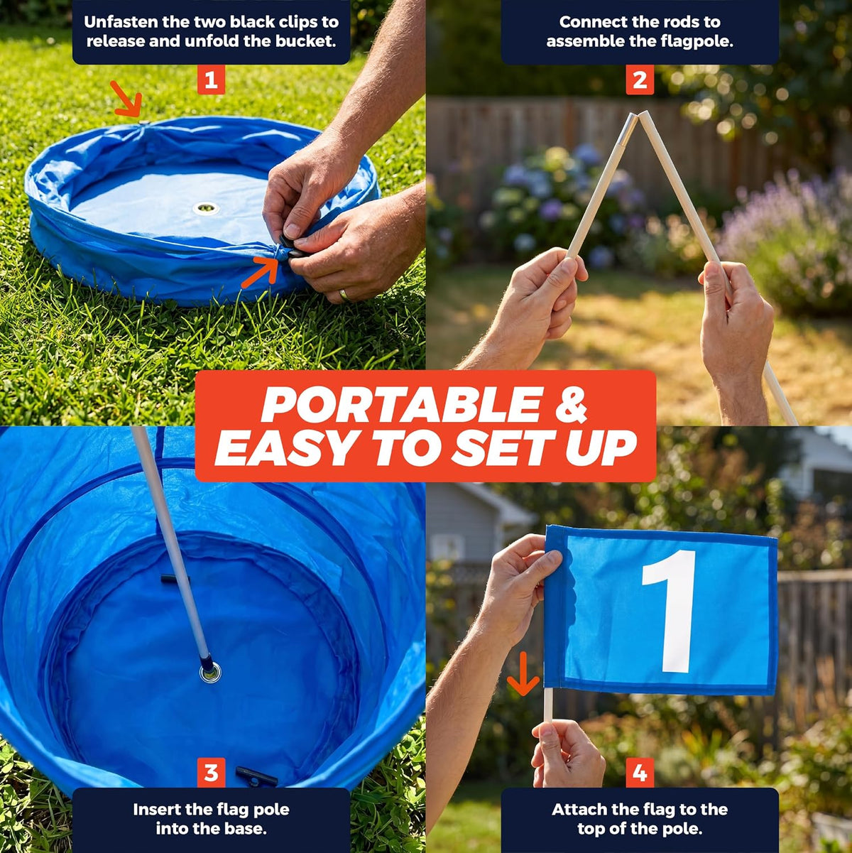 TOY Life backyard bucket golf game set with blue golf buckets, flag and golf balls on a lawn - view 12