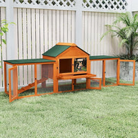 COZIWOW 82” Extra Large Fashion Wooden Outdoor Rabbit Hutch Bunny Cage Indoor Easy to Assemble and Durable with Cleaning Tray & Waterproof Roof for Small & Medium Bunny Rabbit Duck Chick (Orange)