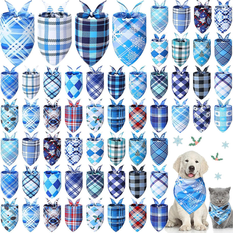 Sweetude 60 Pcs Fall Thanksgiving Dog Bandanas Bulk Plaid Pet Scarves - Winter / M