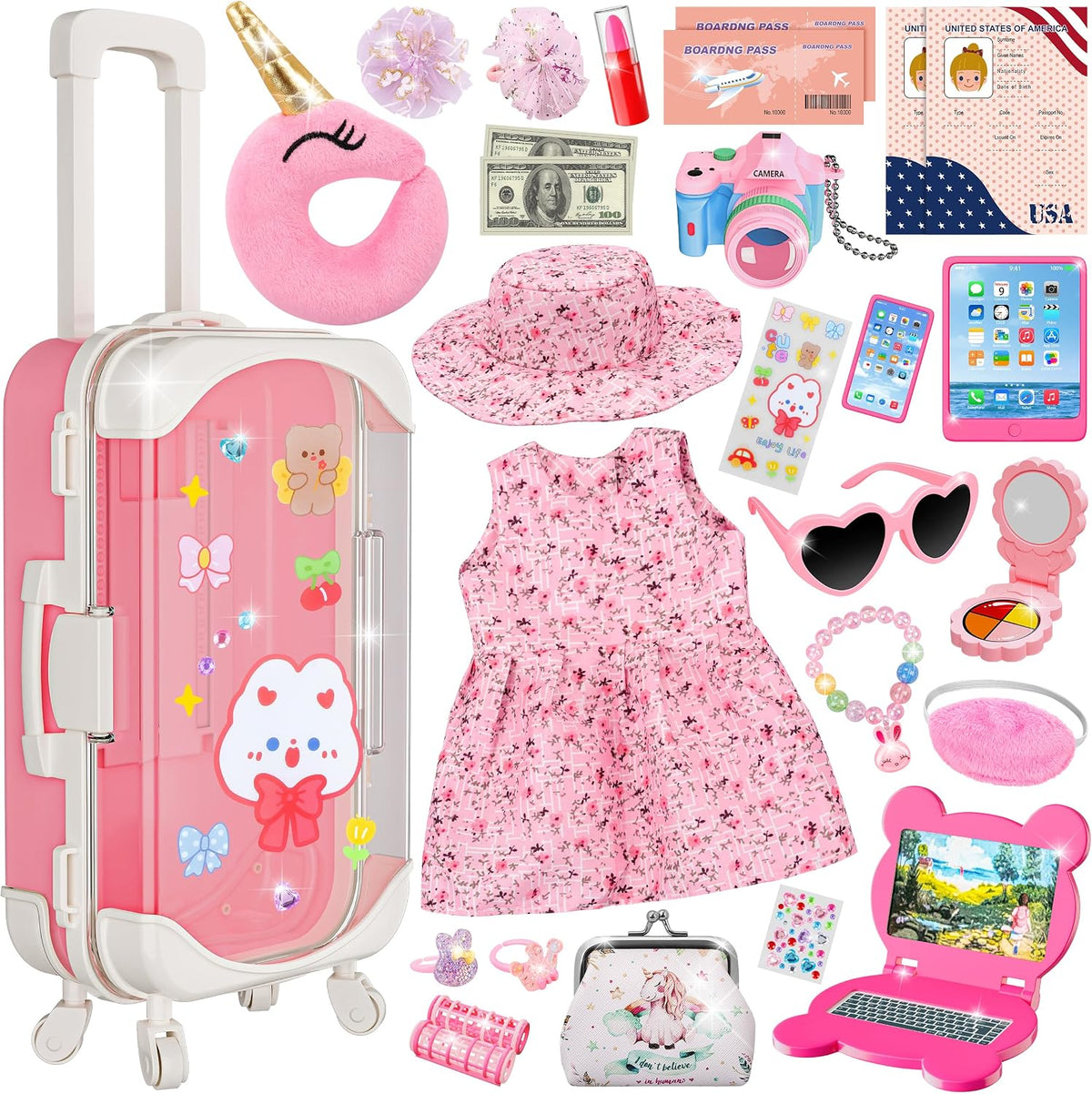 ZJYY 28 Pcs Doll Suitcase Travel Sets