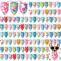 Preboun 100 Pieces Summer Bandanas for Dogs Bulk Hawaiian Dog Bandanas Fruit Kerchief Set for Summer Puppy Small Medium Large Pets Costume Accessories