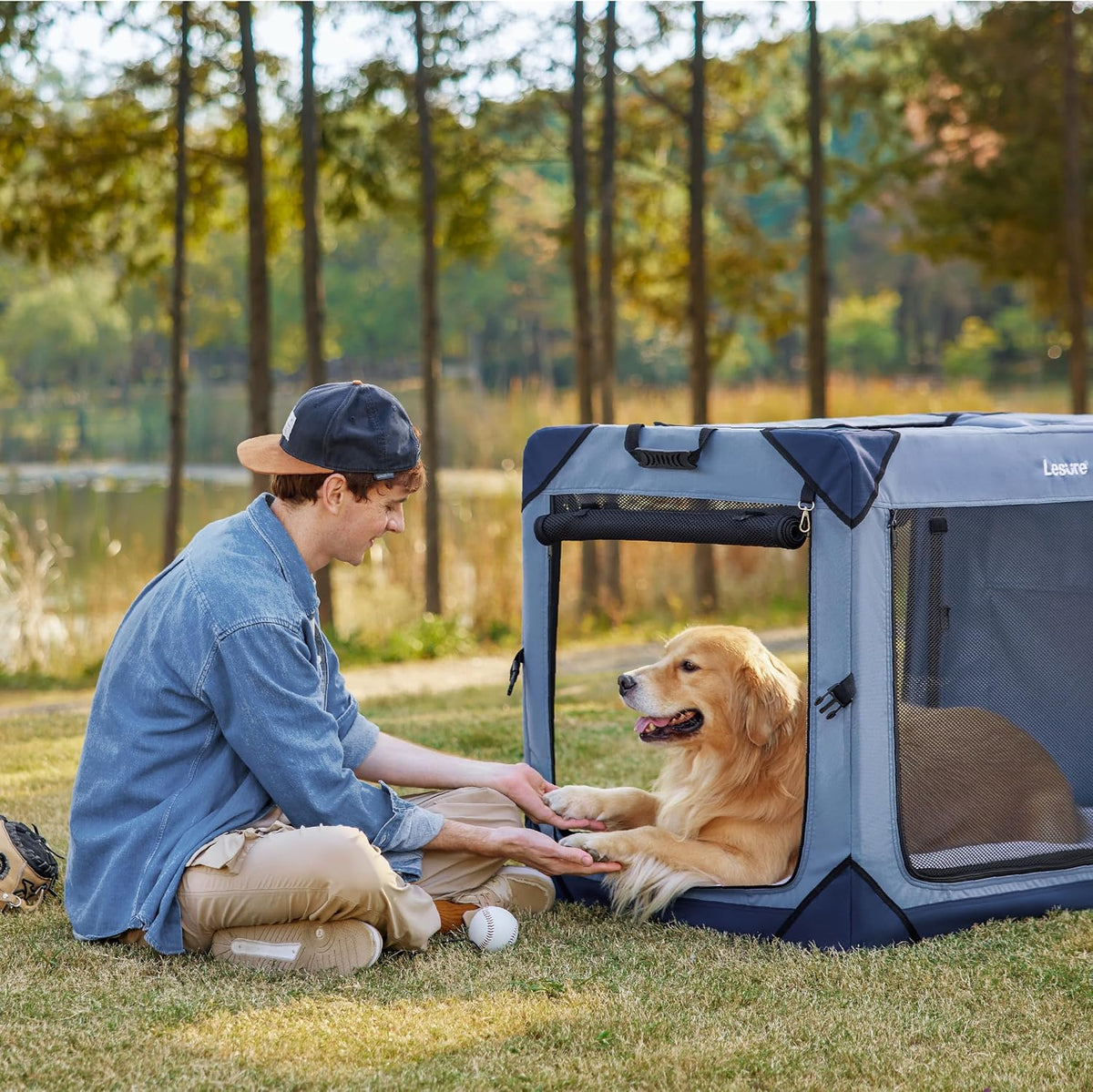 Lesure Portable Soft Collapsible Dog Crate for Large Dogs - Blue / 42.0"L x 28.0"W x 30.0"H - image 2