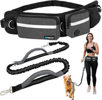 PetAmi Hands Free Dog Leash with Waist Running Belt Bag, Single – Essentials for Dogs - 1 Leash / Charcoal Grey