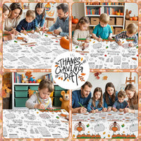 Litmitfu Thanksgiving coloring paper tablecloth with turkeys, pumpkins and games - view 3