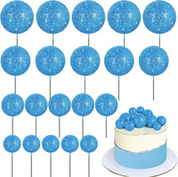 BEISHIDA 20 PCS Gold Mini Ball Cake Toppers Foam Cake Balls - Glitter-royal Blue