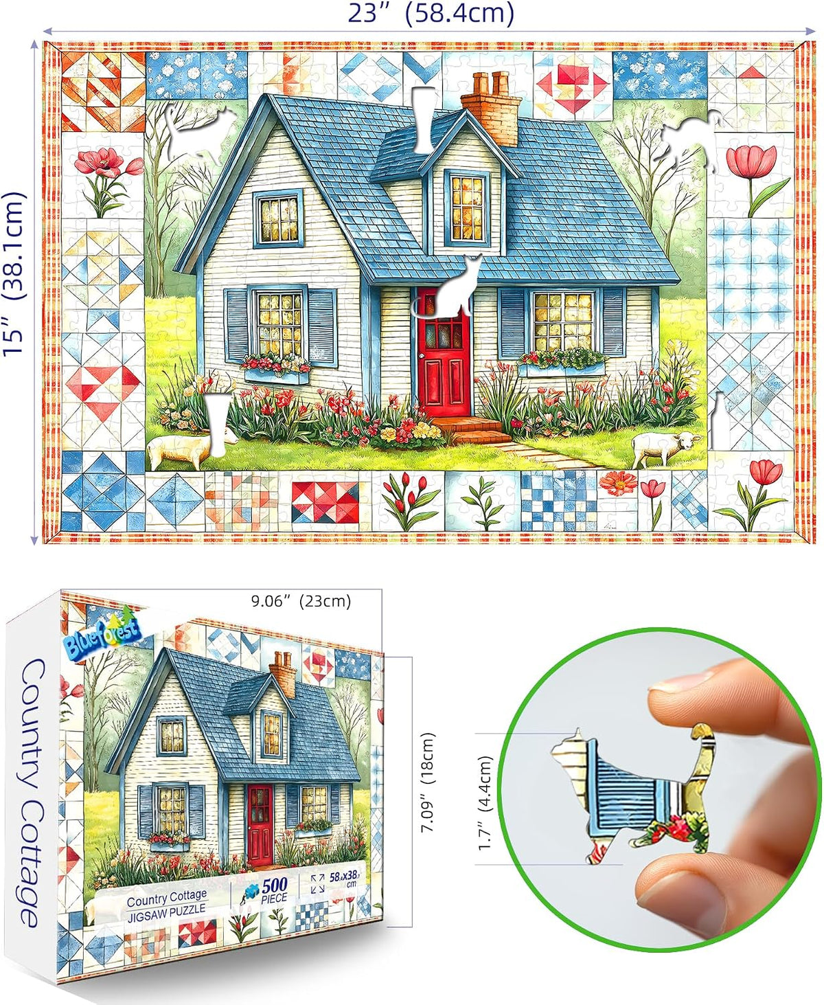 Blueforest Puzzles for Adults 500 Pieces - Quilted Cottage / 23" X 15" - image 2