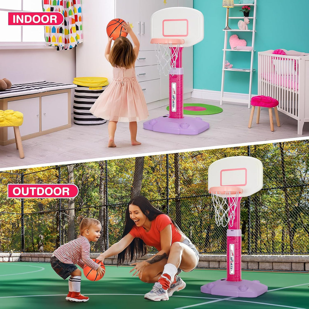 Kids Basketball Hoop, Adjustable Toddler Basketball Hoop Set for Ages 1-3 – Fun for Kids & Family - Pink - image 3