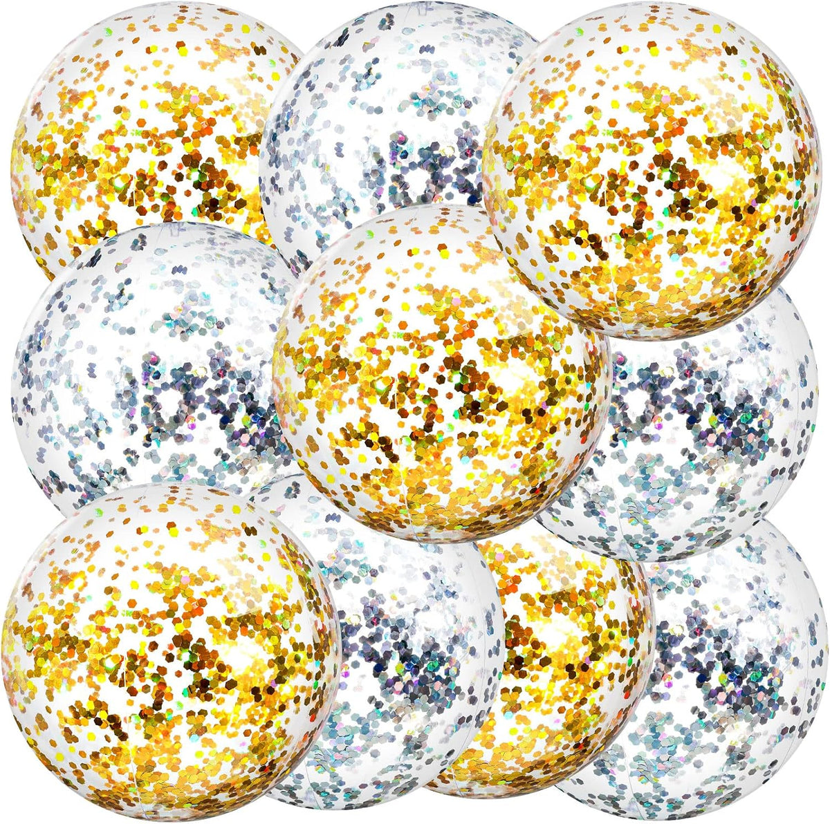 Civaner 10 Pcs Inflatable Glitter Beach Balls 16 Inch - Gold, Silver / Glitter