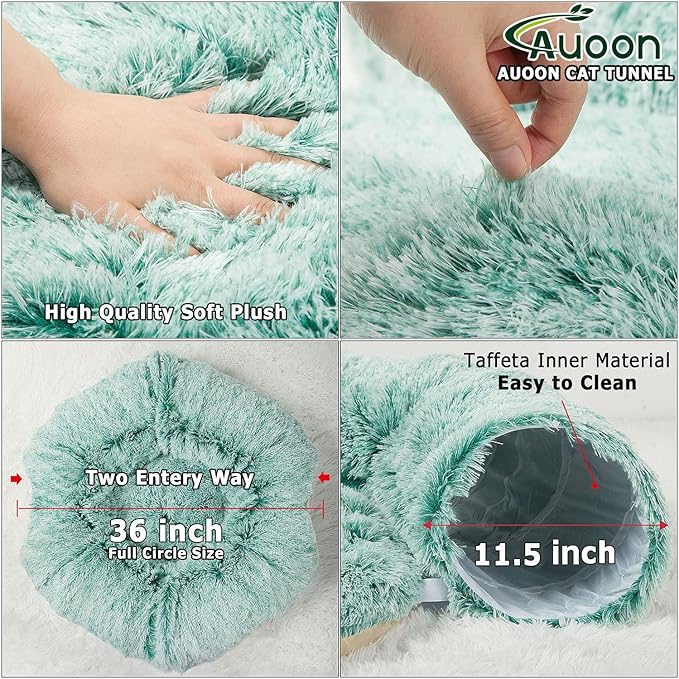 AUOON Cat Tunnel Bed for Indoor Cats - Circle Peekaboo Cat Cave with Washable Mat for Indoor Cats Kitten Kitty Puppy Rabbit Ferret (Purple)