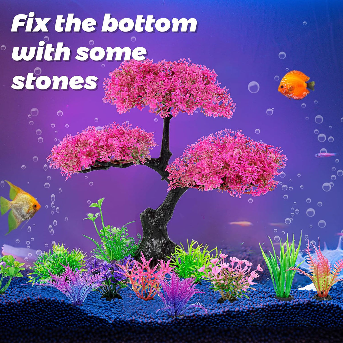 Ameliade Pink Artificial Plastic Tree Aquarium Plants Decor Set - image 4