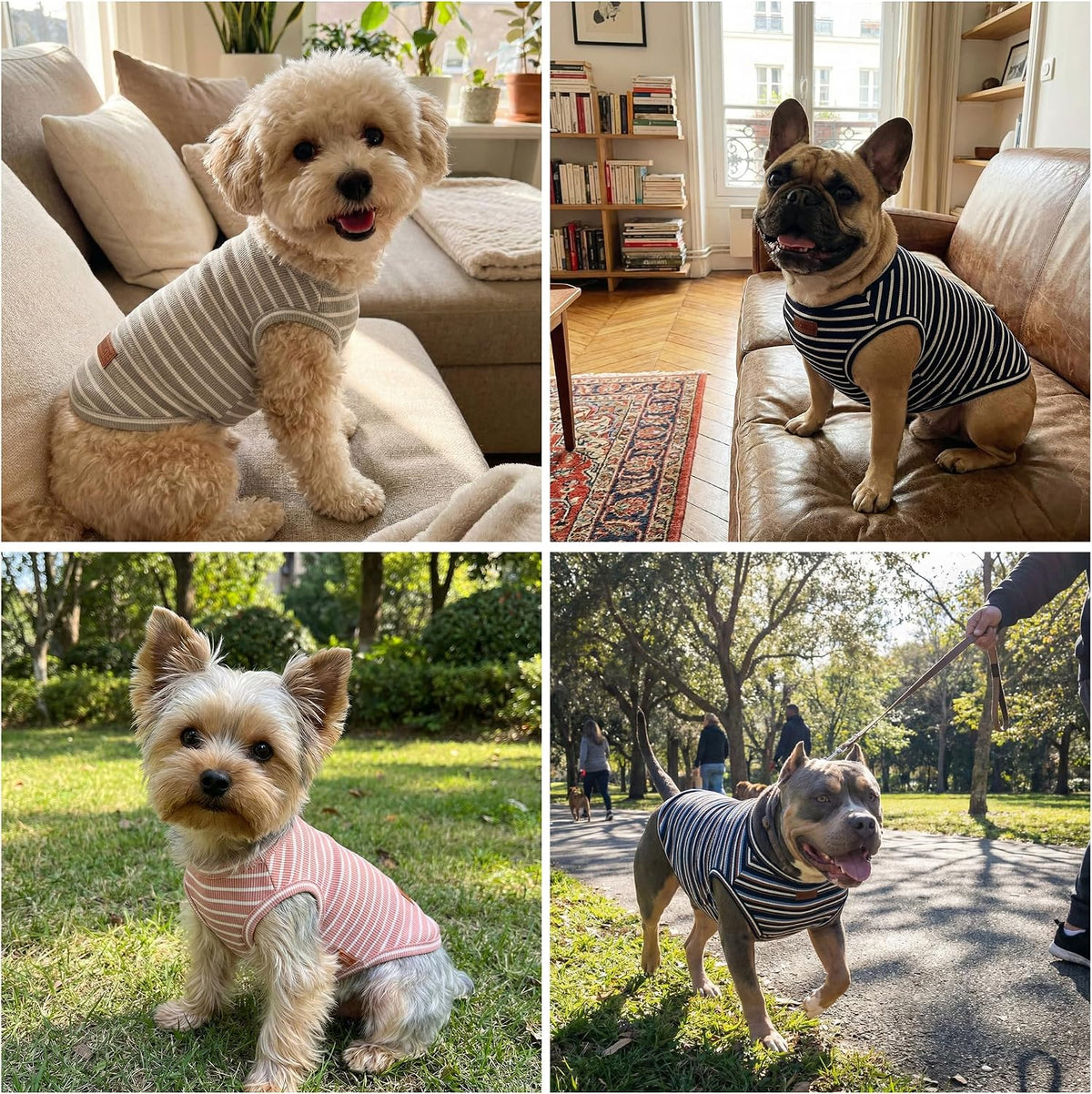 BAOBICUTE 3-pack striped cotton dog shirts, stretchy sleeveless vest - view 4