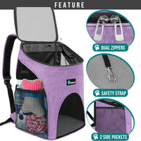 PetAmi Cat Backpack Carrier for Small Dogs and Large Cats - Heather Purple - image 3