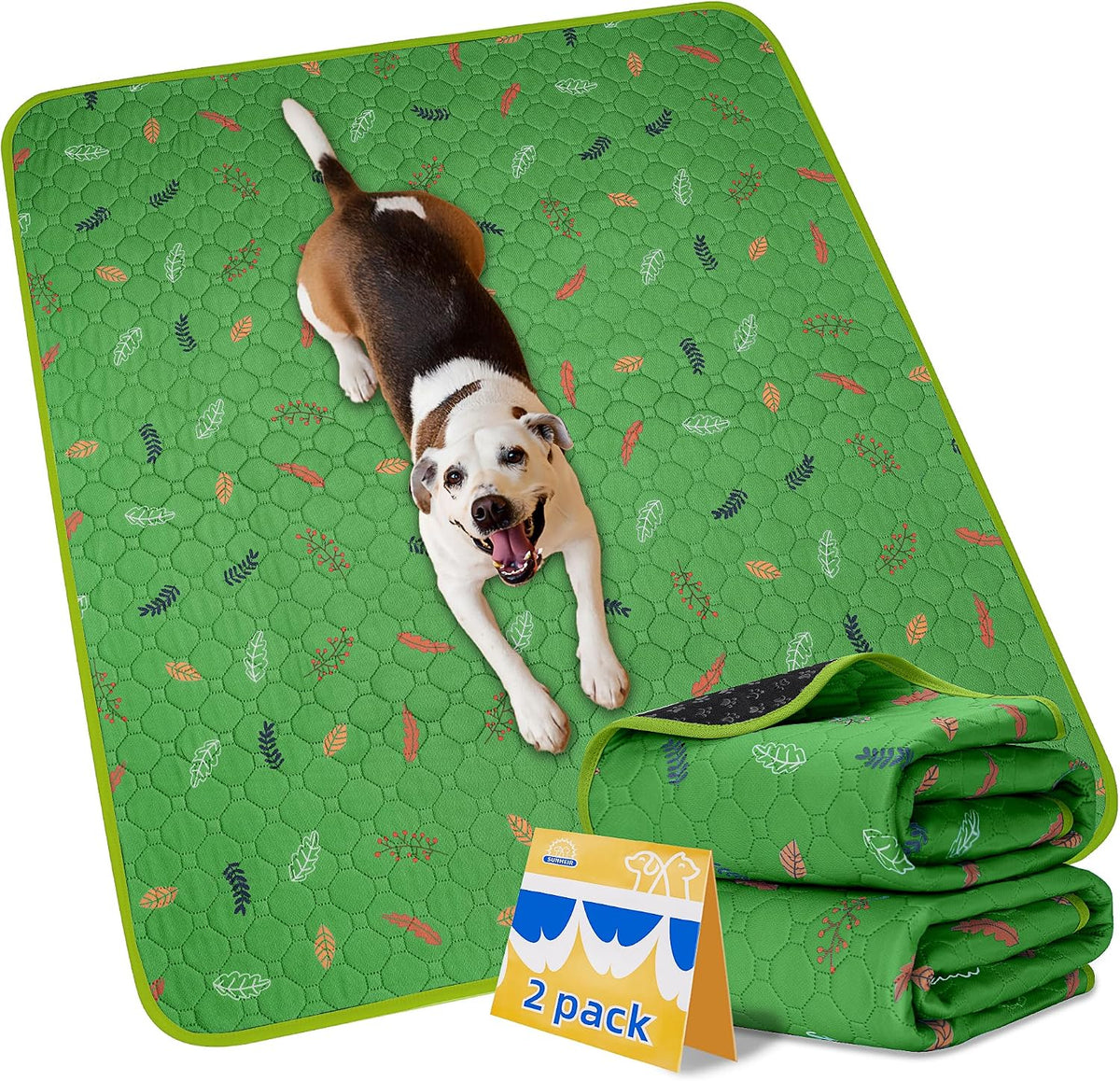 Washable Pee Pads for Dogs - Leaves - Green / 48x48 Inch (Pack of 2)