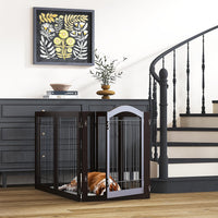 PAWLAND Dog Gate Indoor with Door, Freestanding, Foldable - Espresso / 【6 Panels with Door】144"W x 32"H - image 4