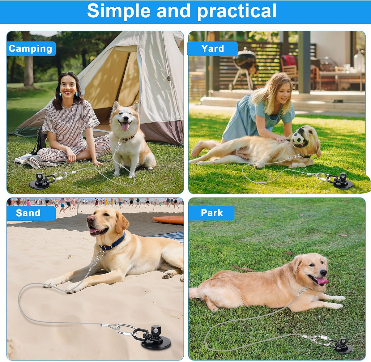 iklekione Dog Tie Out Stake, 360° Swivel -No Tangl - 14 ft Cable + Hexagonal head Stake - image 4