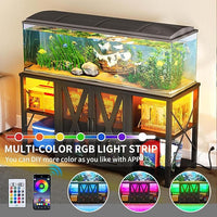 YITAHOME 90-120 Gallon Reptile Tank Stand with Power Outlet & LED Light, Heavy Duty Aquarium Stand w Accessories Storage Cabinet - Metal Fish Tank Stand for Turtle, Reptile, 2000LBS Capacity, Black