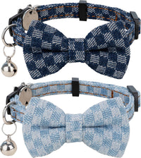 Cat Collar Breakaway Bowtie Safety with Bell Adjustbale Kitten Puppy - O-[2pcs] Denim