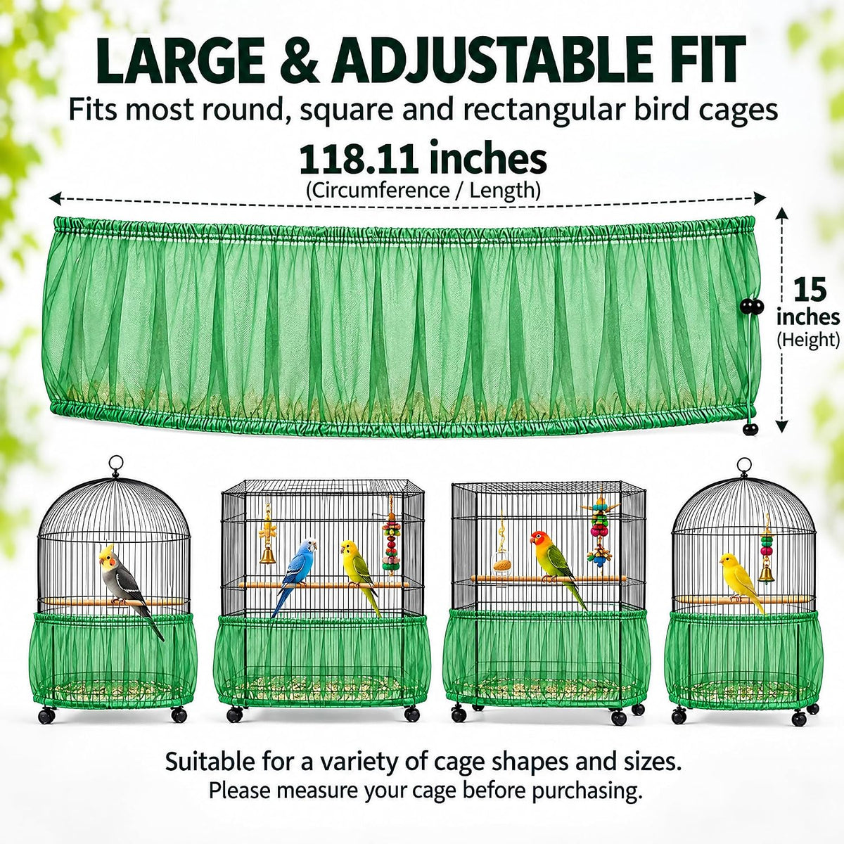 Bird Cage Net Cover Seed Catcher - Green / 118 x 15 Inch/ 300 x 37 cm - image 2