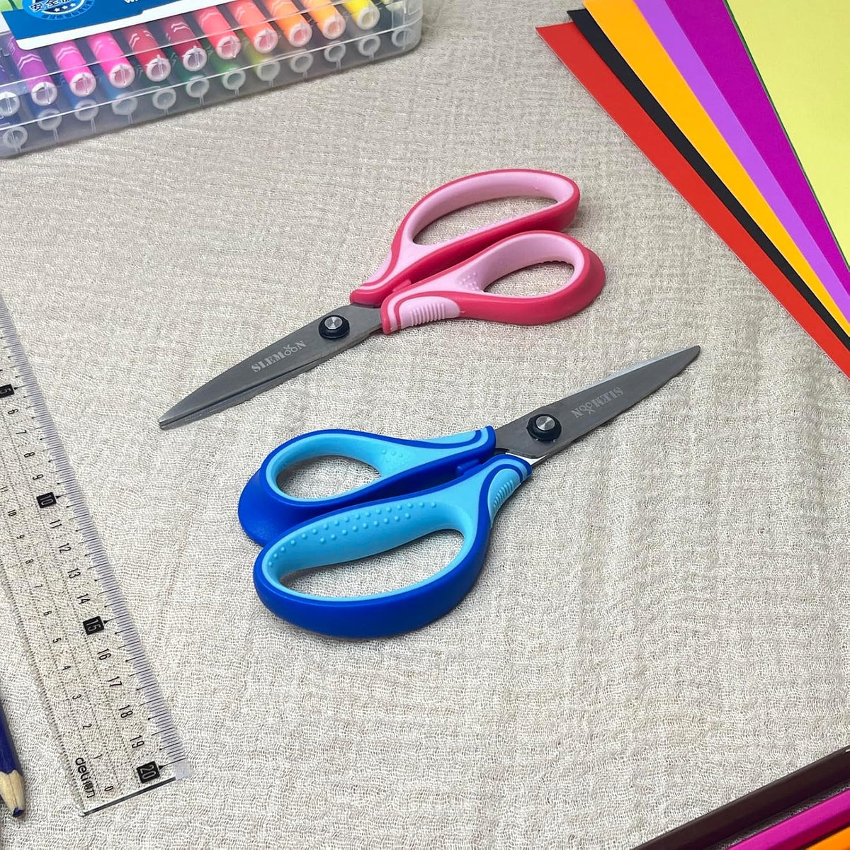 SLEMOON 7 inch left handed student scissors with blue cushioned handles - view 9