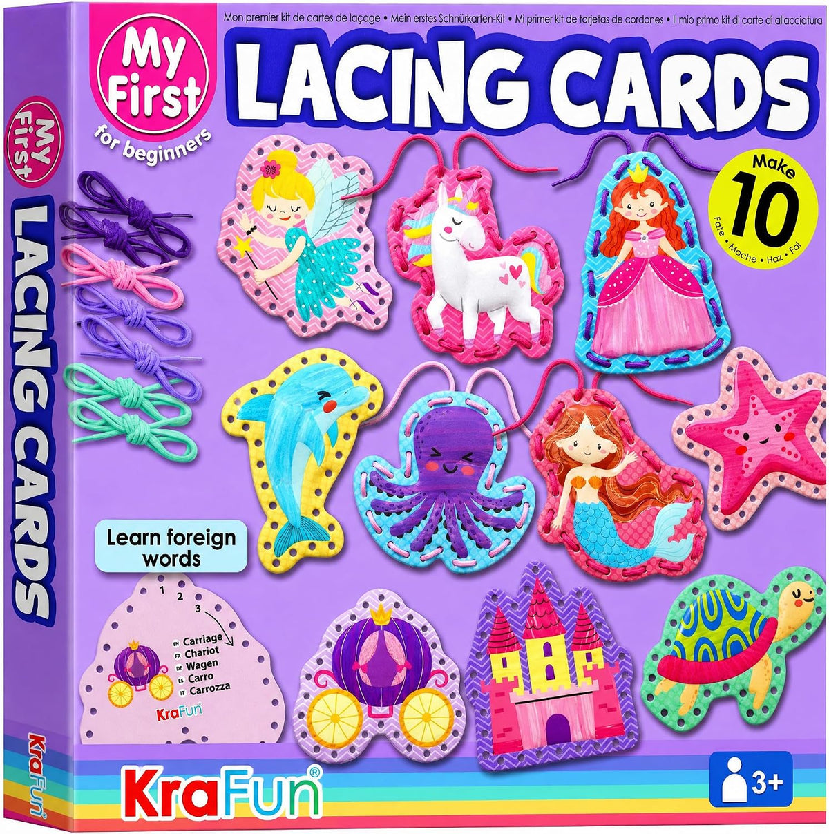 KRAFUN Princess, Unicorn & Mermaid Lacing Cards Age 3+ - Girly - Large