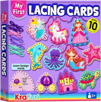KRAFUN Princess, Unicorn & Mermaid Lacing Cards Age 3+ - Girly - Large