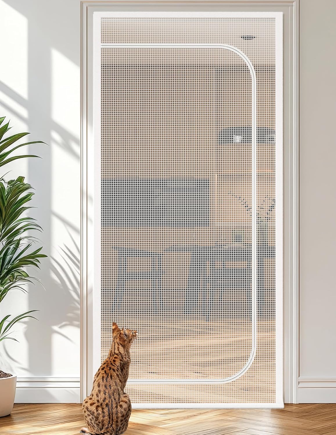 BFNN Cat Proof Screen Door, Extra Tall Mesh Gate - White / Fits Door Opening Size Up to 32''x 80''