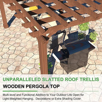 MUPATER 10×10 FT Wooden Pergola with Roof, Wood Pergola Kit with Stakes, Outdoor Shelter Structure for Climbing Plant Support, All-Season Durability, Shade for Patio, Backyard, Deck, Lawn