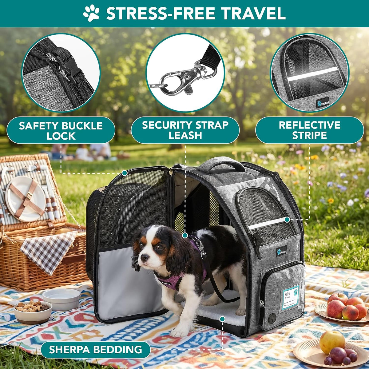 PetAmi Expandable Dog Cat Backpack Carrier, Airline Approved - 12.5"L x 10.2"W x 16.3"H / Gray - image 4