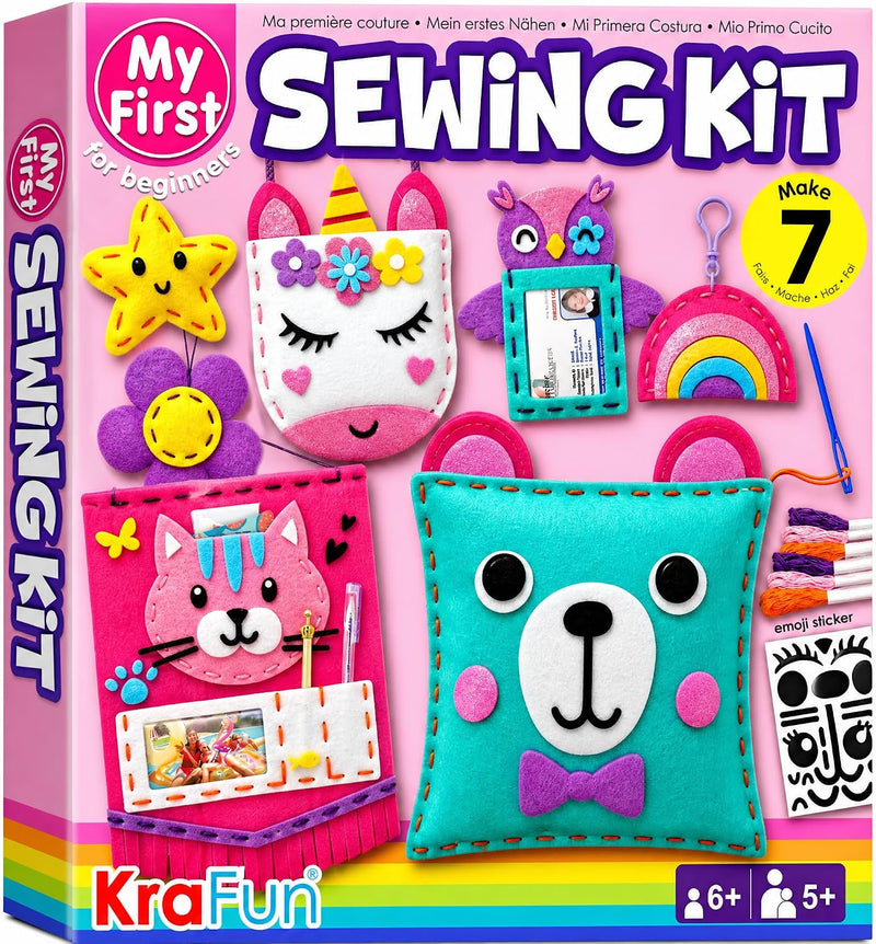 KRAFUN My First Sewing Kit for Kids Ages 6-12, 7 Animal Dolls