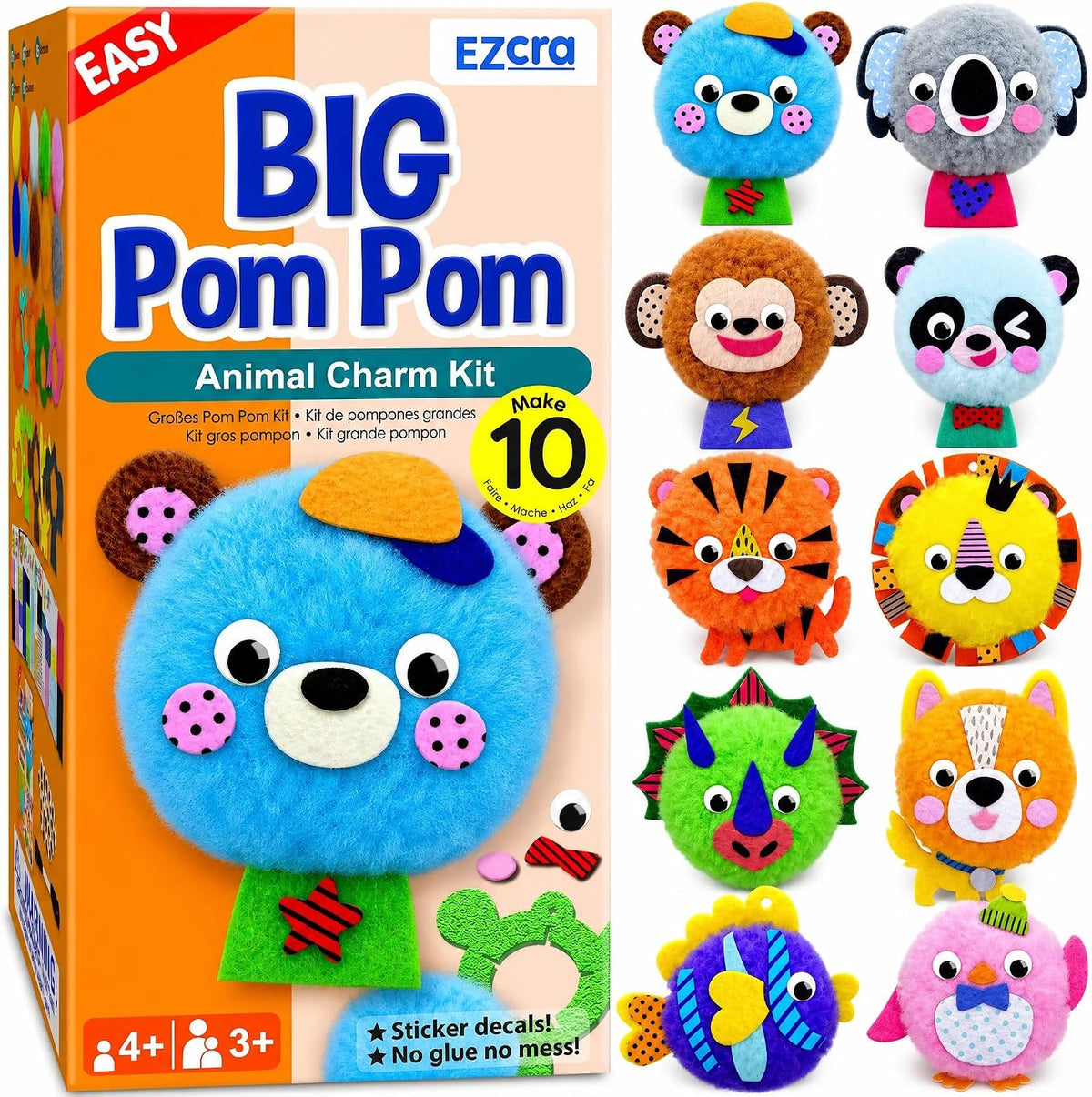 EZCRA pom pom craft kit with unicorn and animal pom poms, charms and felt stickers - view 2
