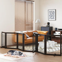 PAWLAND Dog Gate Indoor with Door, Freestanding, Foldable - Espresso / 【6 Panels with Door】144"W x 32"H