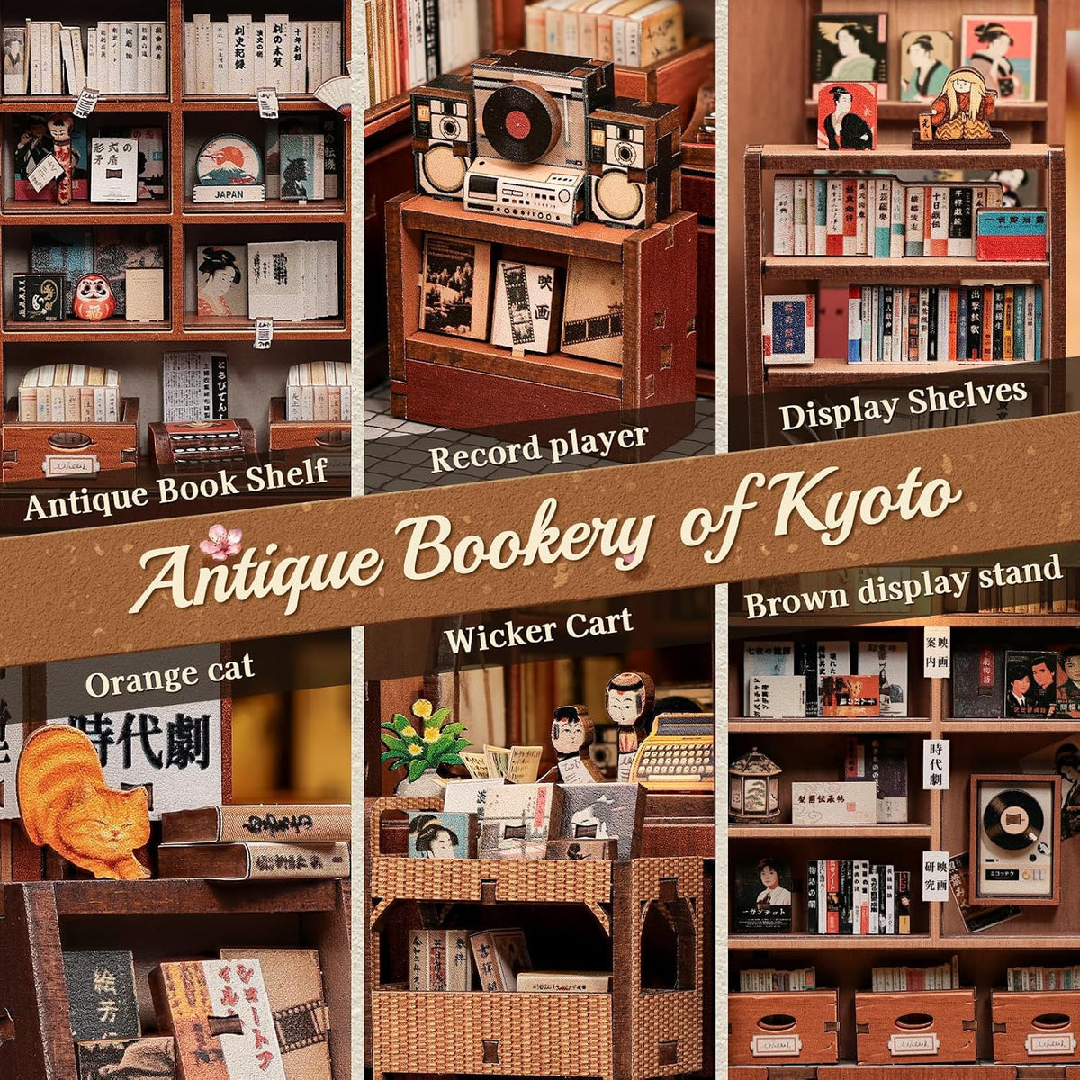 Cutefun Book Nook Kit - DIY Miniature Dollhouse Kit for Adults and Teens – Fun for Kids & Family - Antique Bookery of Kyoto - image 4