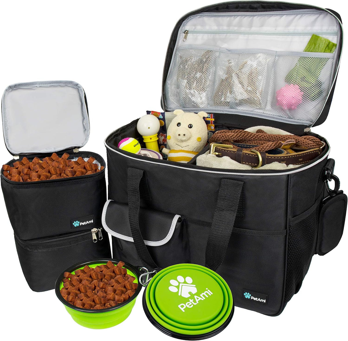 PetAmi Dog Travel Bag Organizer, Pet Supplies Diaper Tote - Large - 15.5"L x 9.5"W x 14.0"H / Black