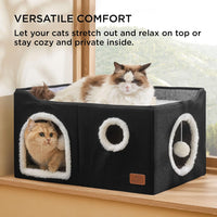 Bedsure Cat House Bed for Indoor Cats with Fluffy Ball and Scratch Pad - Black / Widen - image 3