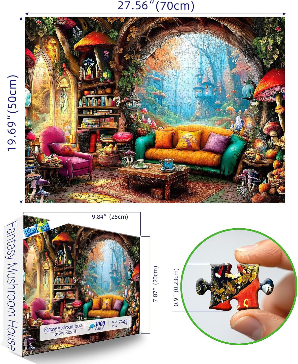 Blueforest Puzzles for Adults 500 Pieces - Fantasy Mushroom Forest Cottage / 27.5" x 19.7" - image 2