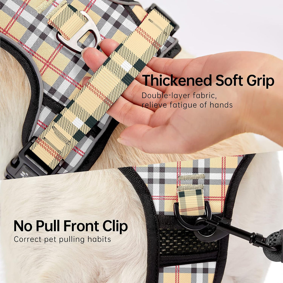 NESTROAD Dog Harness for Medium Sized Dog - Checkered Beige / X-Large - image 3
