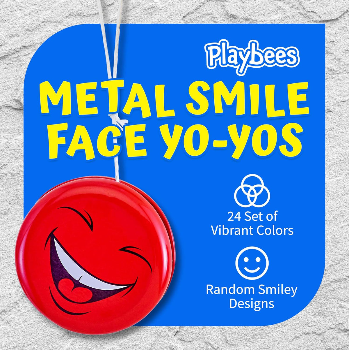 Playbees 12 pack of 2 inch metal yo-yos with smiley emoji faces - view 2