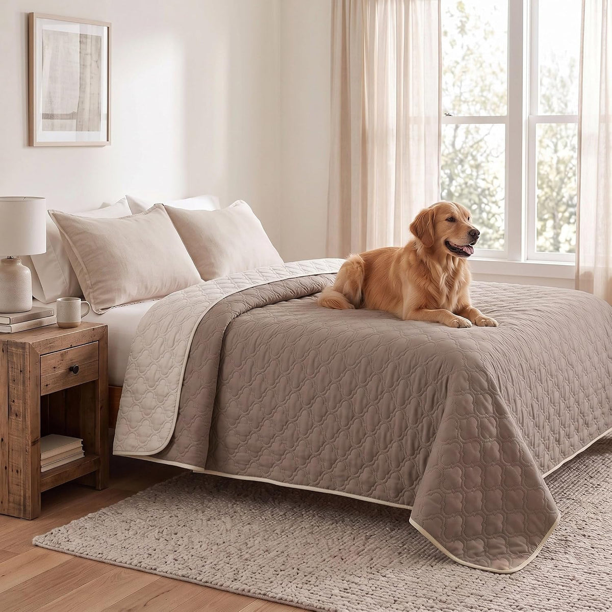 Waterproof Couch Cover, Washable Dog & Pet Furniture Protector - Cream+khaki / 82x102 Inches
