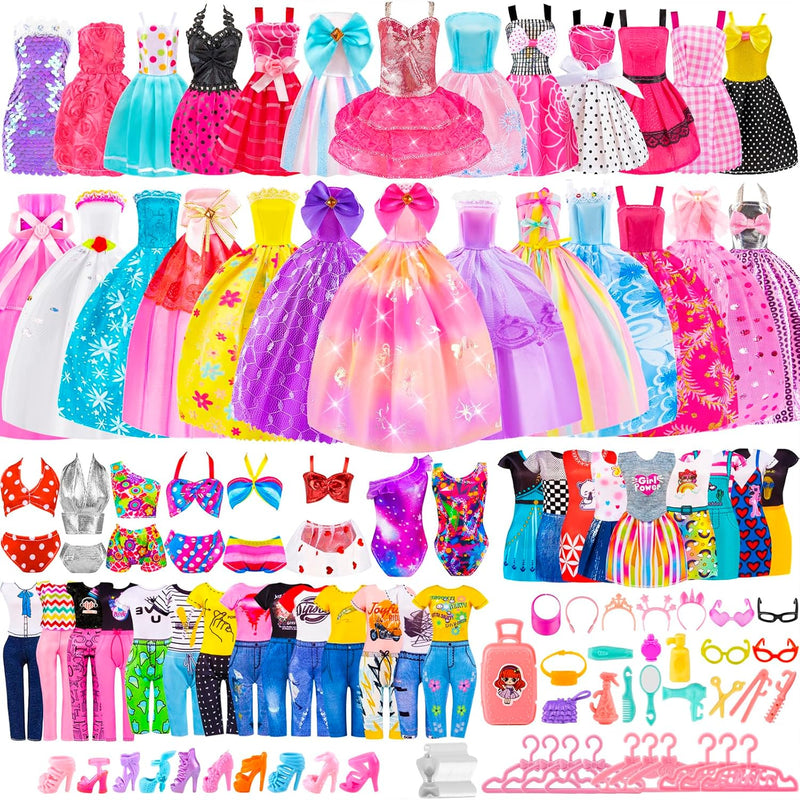 TQRAZ 76 Pcs Doll Car Playset Clothes and Accessories with 11.5 Inch - 110 pcs