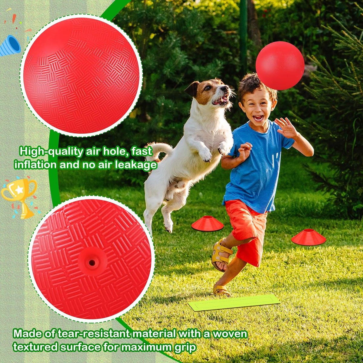 Hiboom kickball set with four 10 inch red balls, rubber bases and air pump - view 30