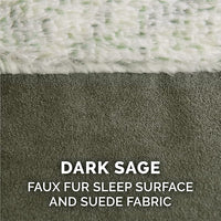 Furhaven Cooling Gel Dog Bed for Medium/Small Dogs w/ Removable Bolsters & Washable Cover, For Dogs Up to 35 lbs - Two-Tone Plush Faux Fur & Suede L Shaped Chaise - Dark Sage, Medium
