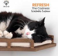 INICIO Cat Wall Shelves - Modern and Durable 3 Step Cat Furniture for Wall - Stylish Birch Floating Shelf for Cats up to 15lbs - Wooden Corner Shelves with Cushioned Perch - Brown
