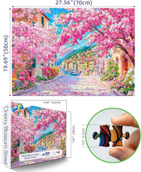Vintage Paint Hummingbird Flower 500 Piece Puzzles for Adults - Pink-1000 Piece-cherry Blossom Cinque Terre / 27.5" X 19.7" - image 2