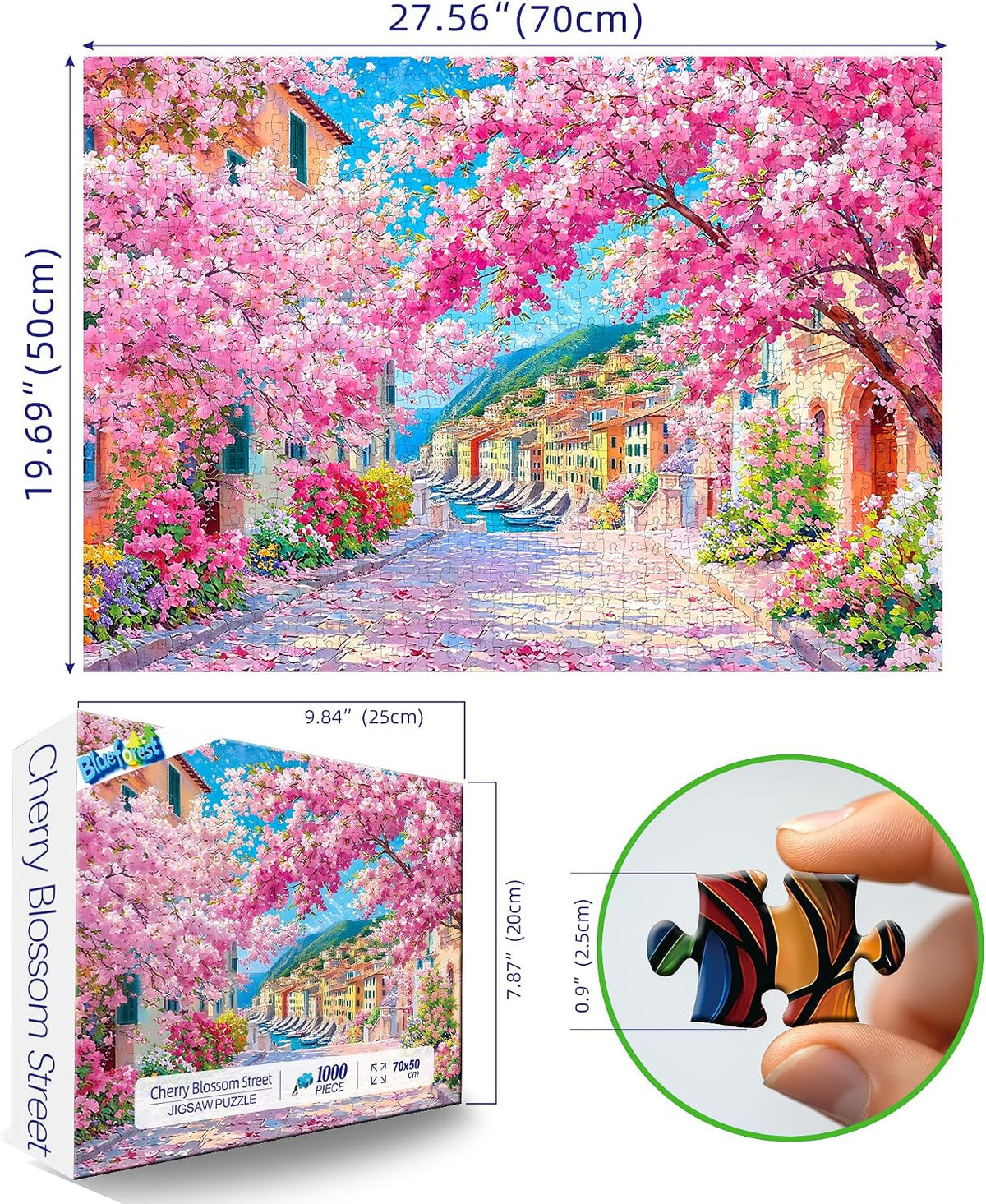 Vintage Paint Hummingbird Flower 500 Piece Puzzles for Adults - Pink-1000 Piece-cherry Blossom Cinque Terre / 27.5" X 19.7" - image 2