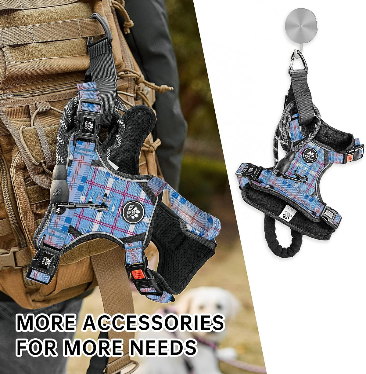 NESTROAD Dog Harness for Medium Sized Dog - Checkered Blue / Small - image 3