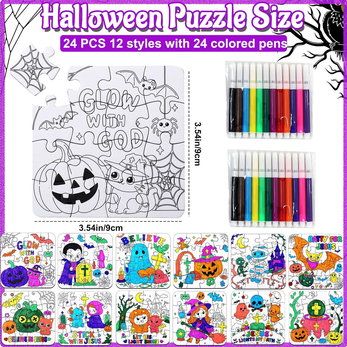 MUOUAKATE Christian Halloween crafts for kids, 24 blank coloring puzzle sets - view 38