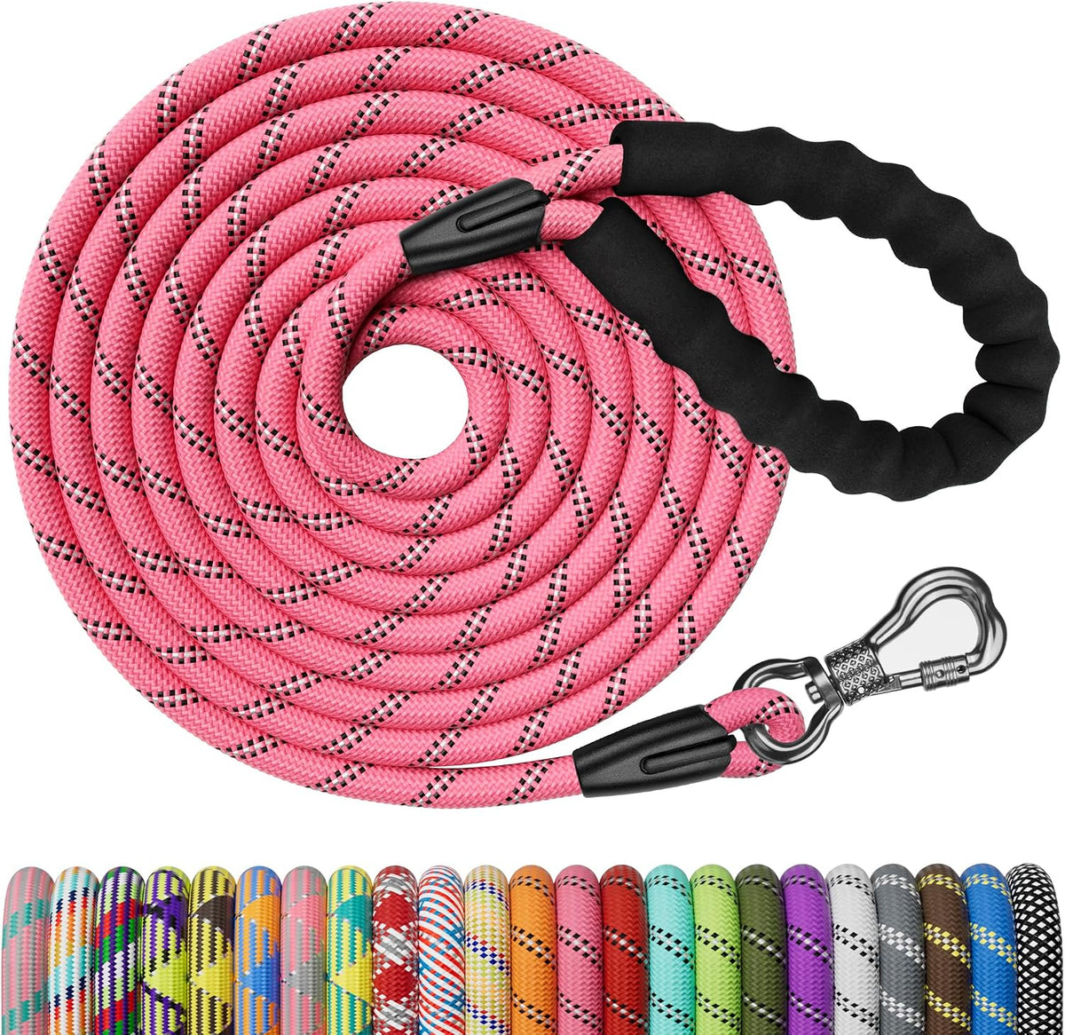 Heavy Duty Dog Leash, 15FT Training Leash with Swivel Lockable Hook, Padded Handle and Highly - 50ft*3/8" / Pink