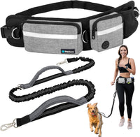 PetAmi Hands Free Dog Leash with Waist Running Belt Bag, Single – Essentials for Dogs - 1 Leash / Heather Grey